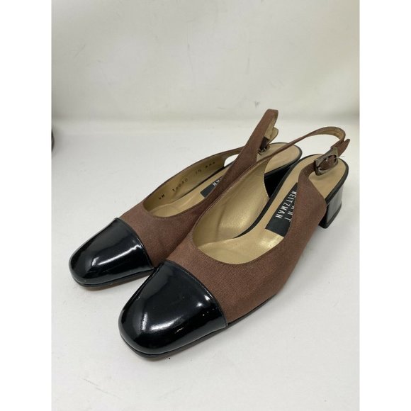 Stuart weitzman Slingback Two Toned Black & Brown  Shoes Sz 7.5 - fits like 7 - Picture 1 of 6